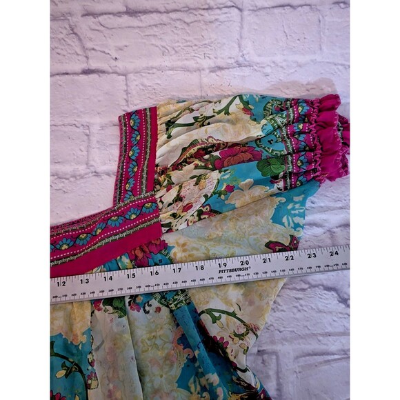 Nicole Miller Pink Green Paisley Short Sleeve Square Neck Sheer Top Size 14 - Picture 3 of 6